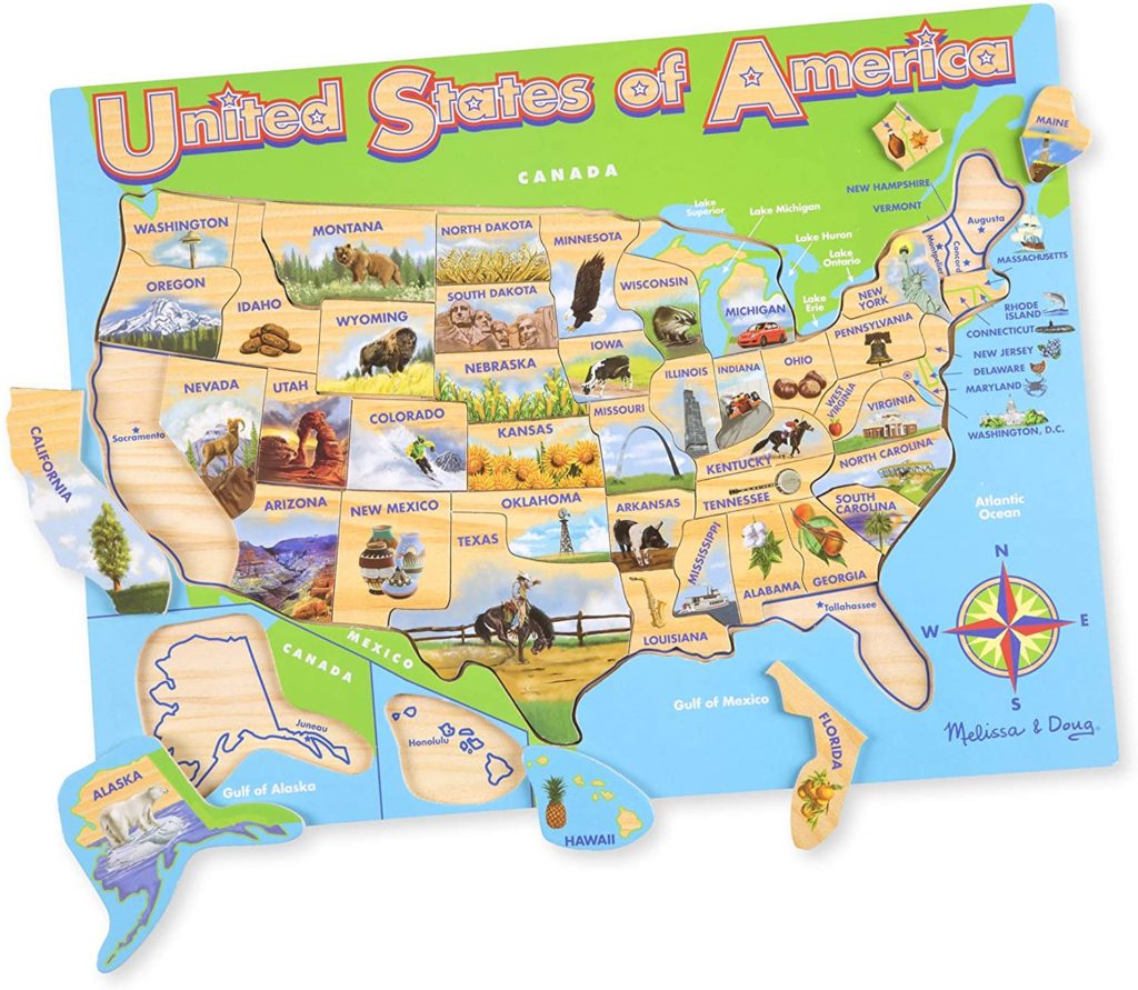 USA Map for Kids, Melissa and Doug, Puzzle, Kids puzzle, Map Puzzle