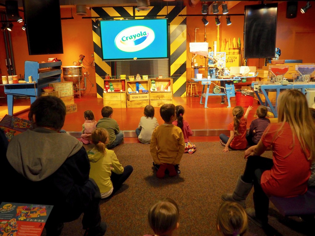 Start with the live theater Crayon Factory show at Crayola Experience.