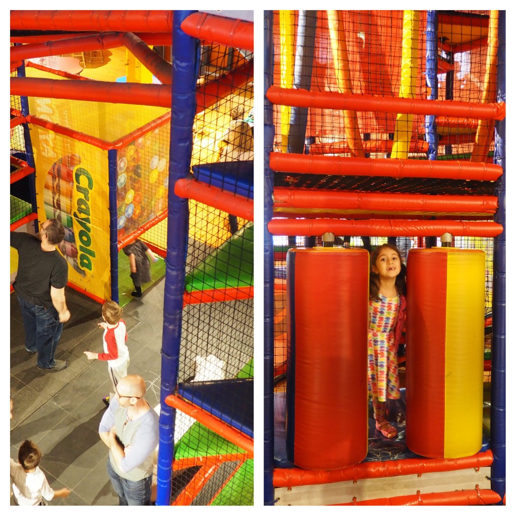 Take a break to play in the bright two-story playground.