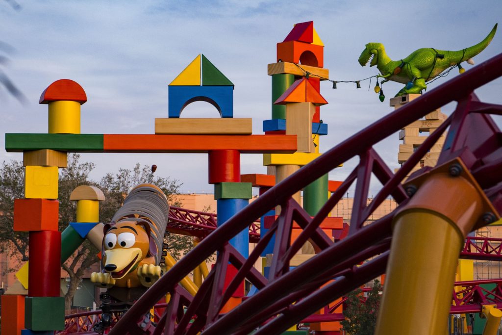 Guests will whoosh along on a family-friendly roller coaster, Slinky Dog Dash (pictured under development), take a spin aboard Alien Swirling Saucers and score high on the midway at Toy Story Mania! (Matt Stroshane, photographer)