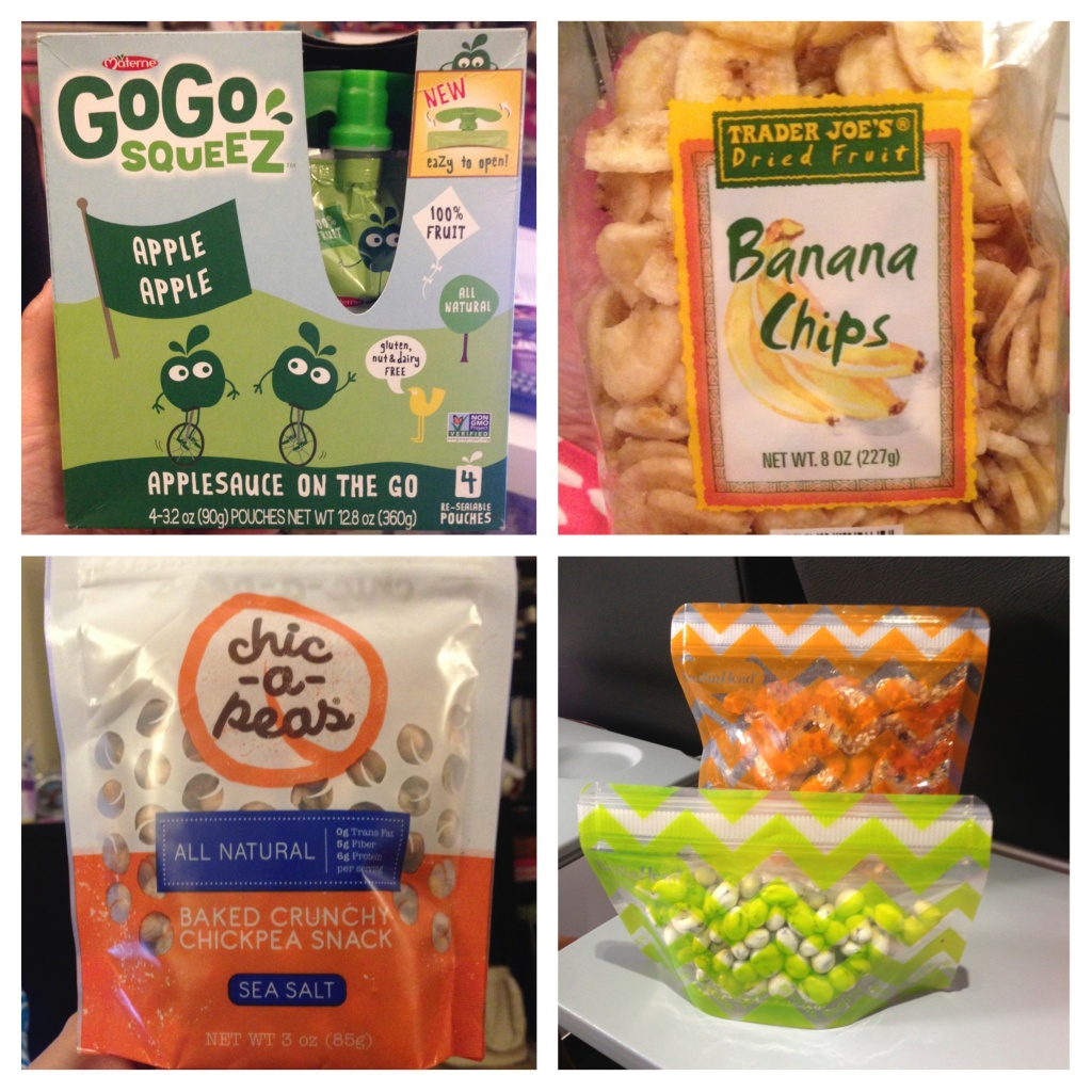Kid friendly snacks, banana chips, chick peas, GoGo Squeeze, PackEms